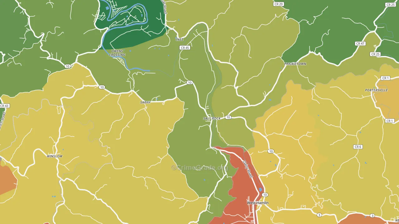 Salt Rock, WV Map of Burglary Rates