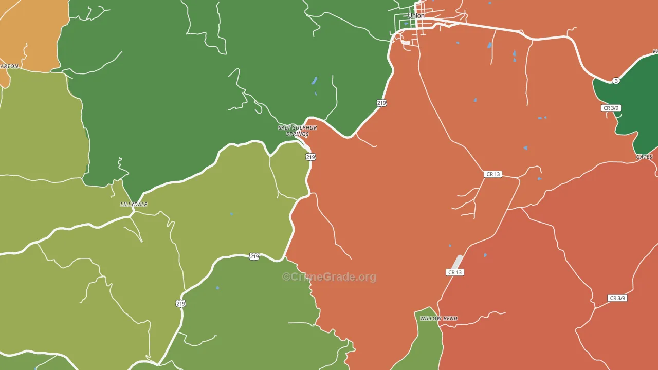 Salt Sulphur Springs, WV Map of Burglary Rates