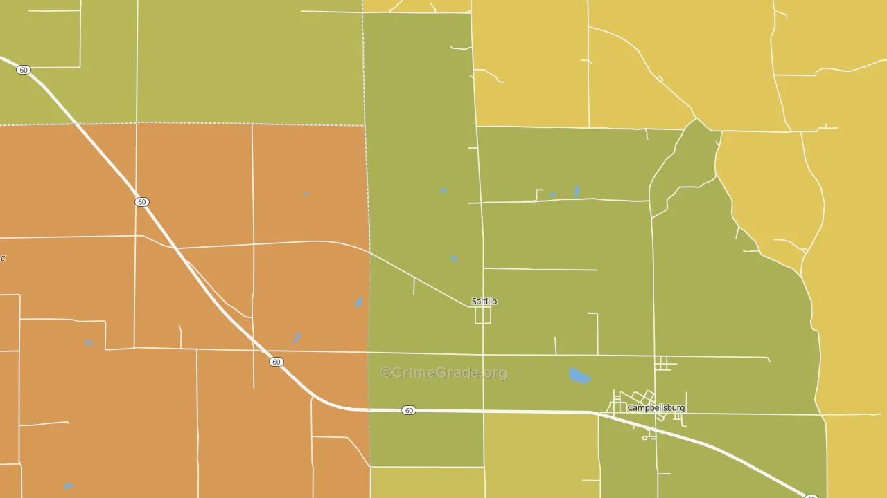 Saltillo, IN Map of Burglary Rates
