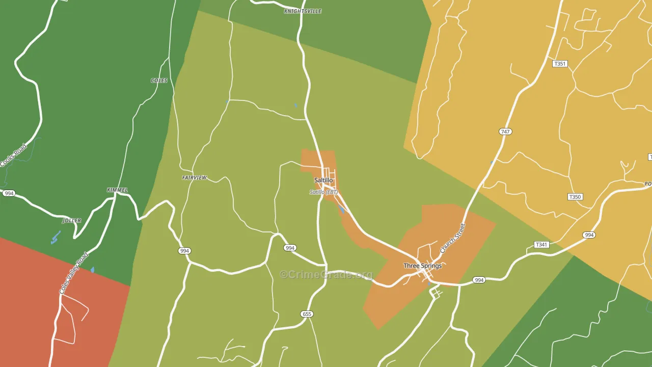 Saltillo, PA Map of Burglary Rates