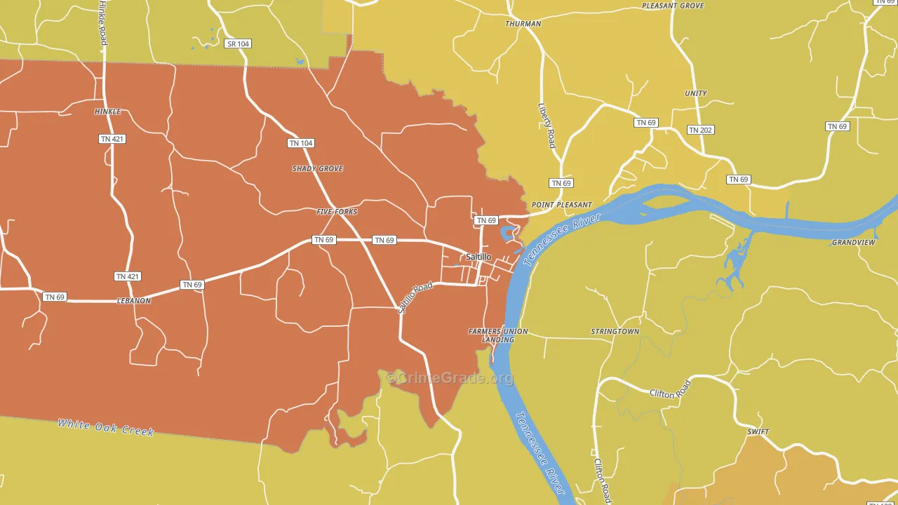 Saltillo, TN Map of Burglary Rates
