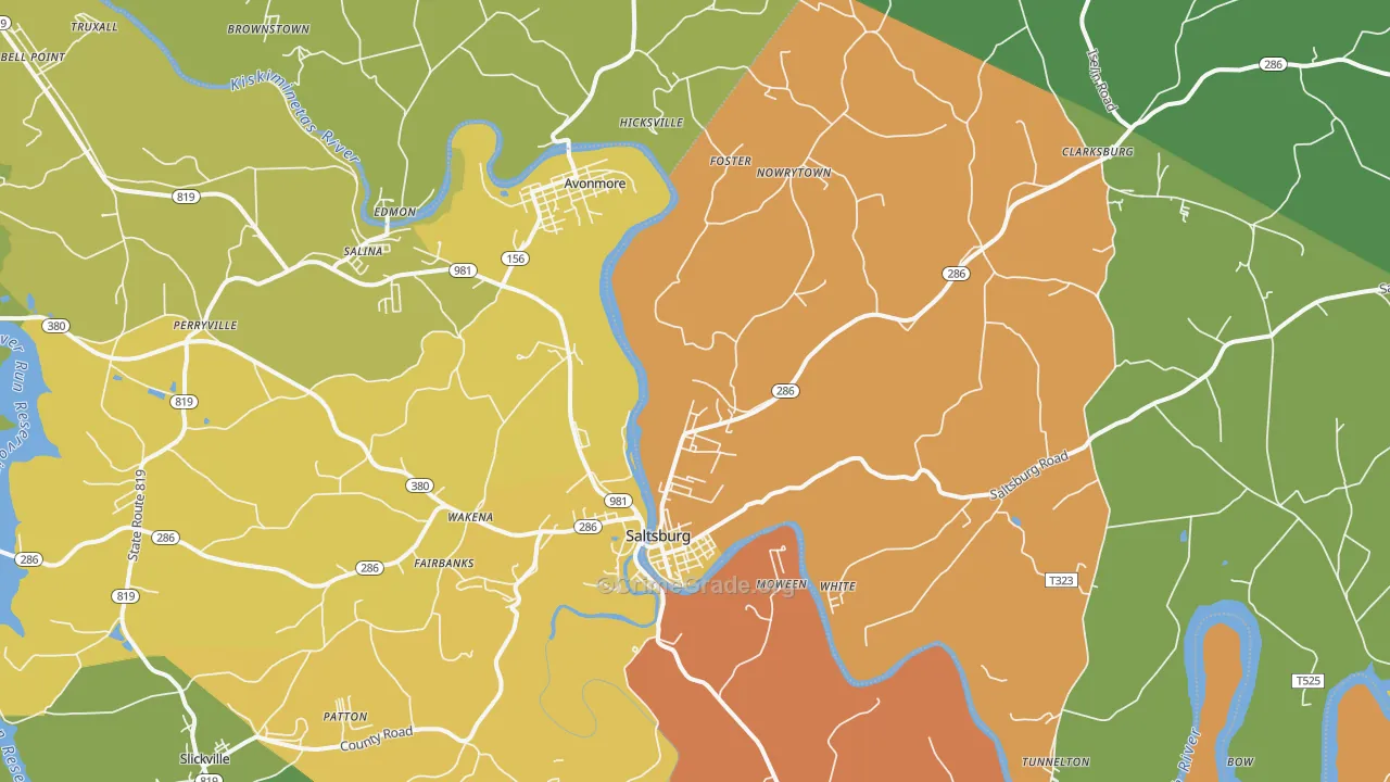 Saltsburg, PA Map of Burglary Rates