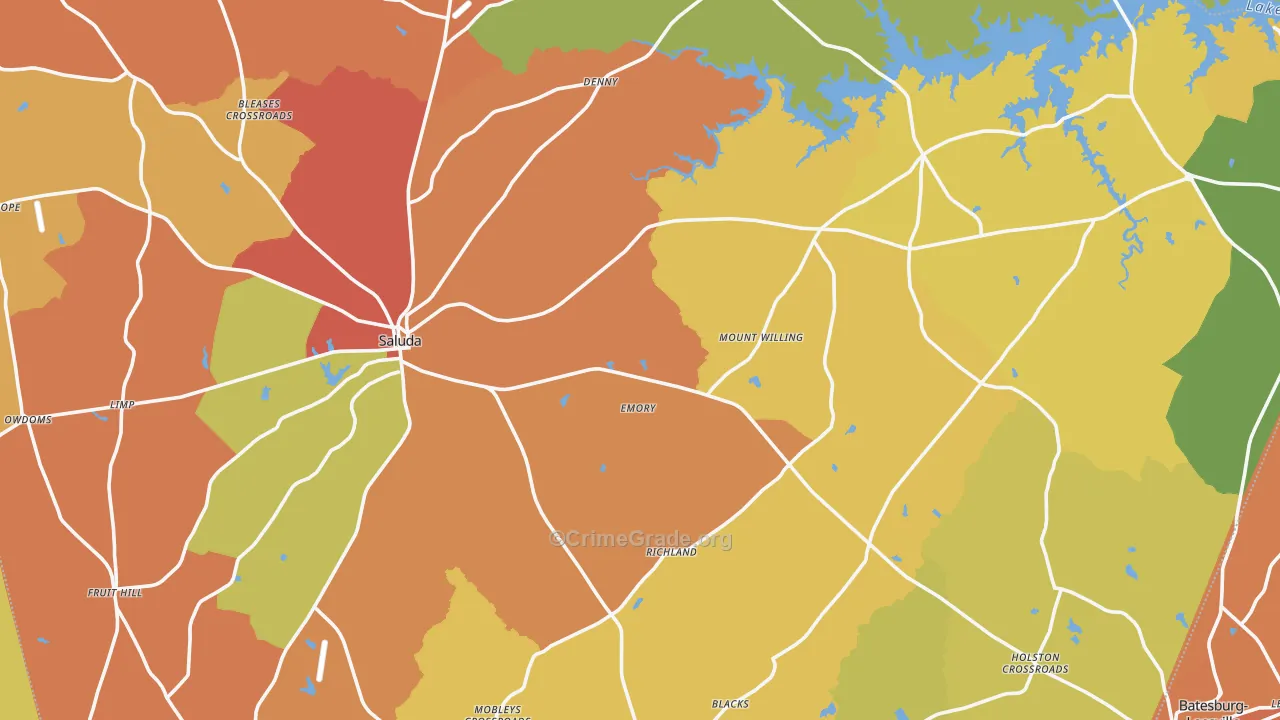Saluda County, SC Map of Burglary Rates