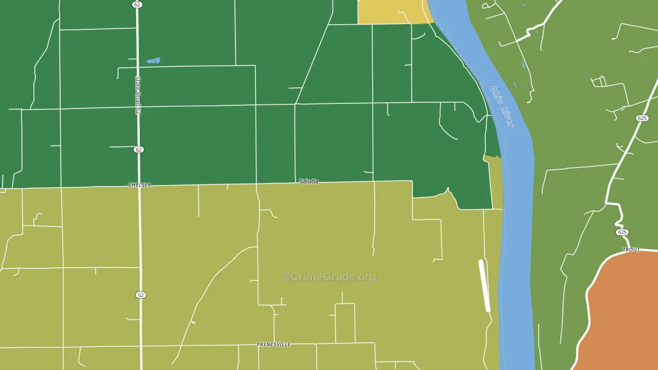 Saluda, IN Map of Burglary Rates