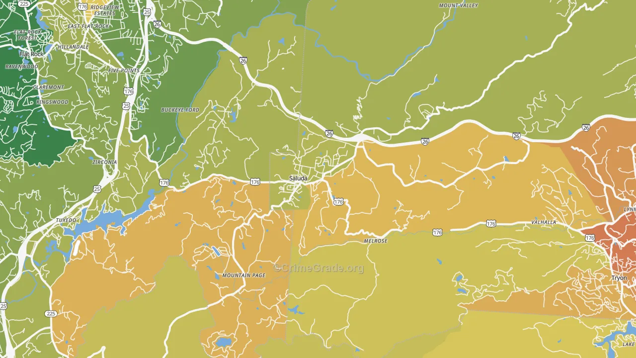 Saluda, NC Map of Burglary Rates