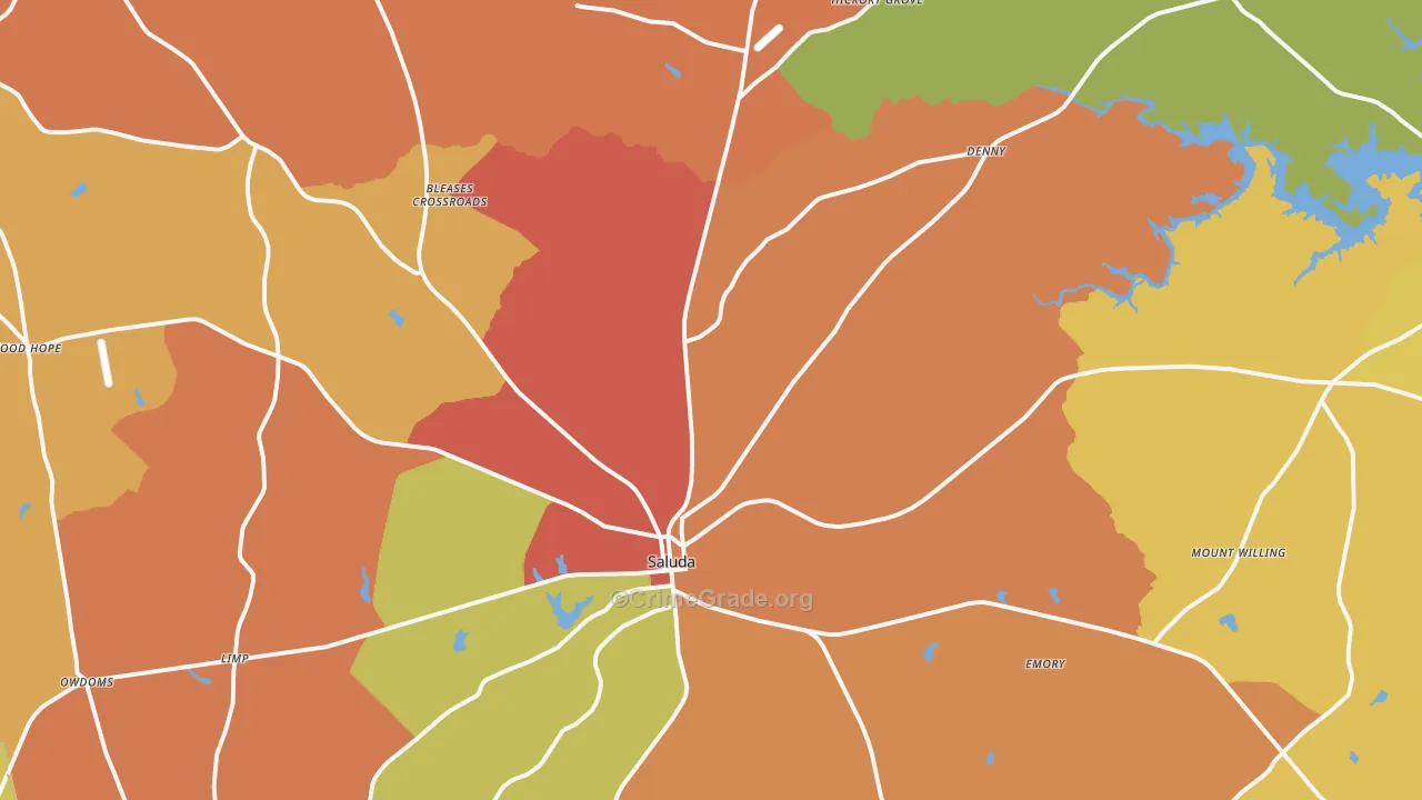Saluda, SC Map of Burglary Rates