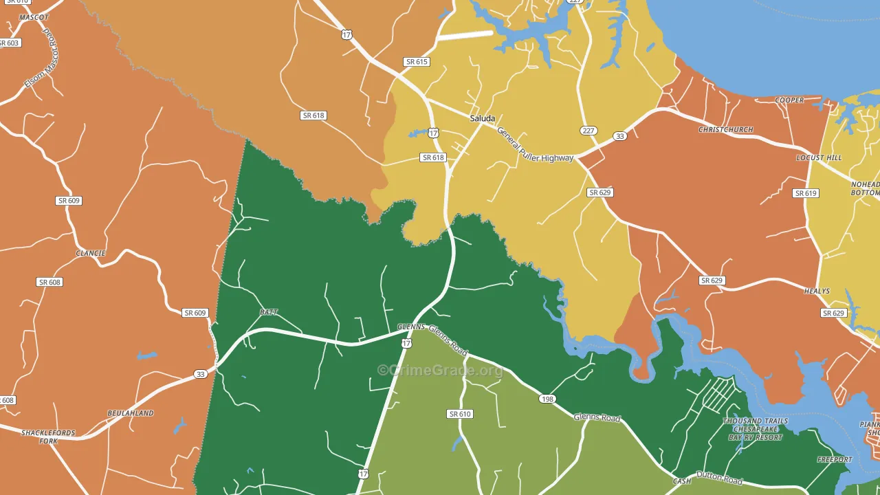 Saluda, VA Map of Burglary Rates