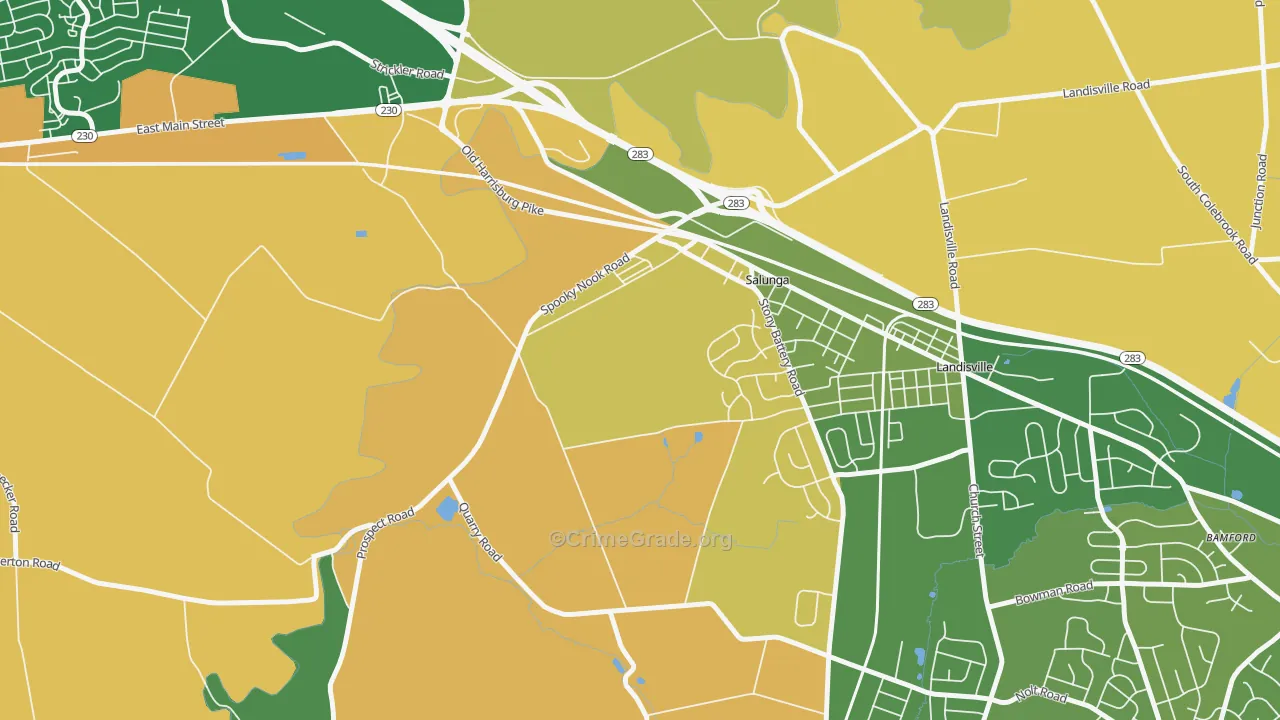 Salunga, PA Map of Burglary Rates