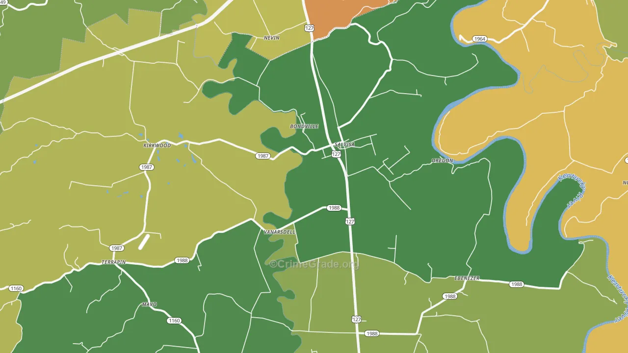 Salvisa, KY Map of Burglary Rates