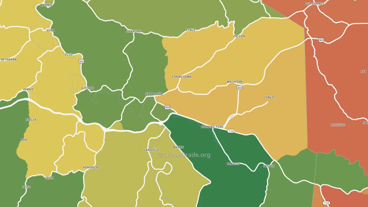 Salyersville, KY Map of Burglary Rates