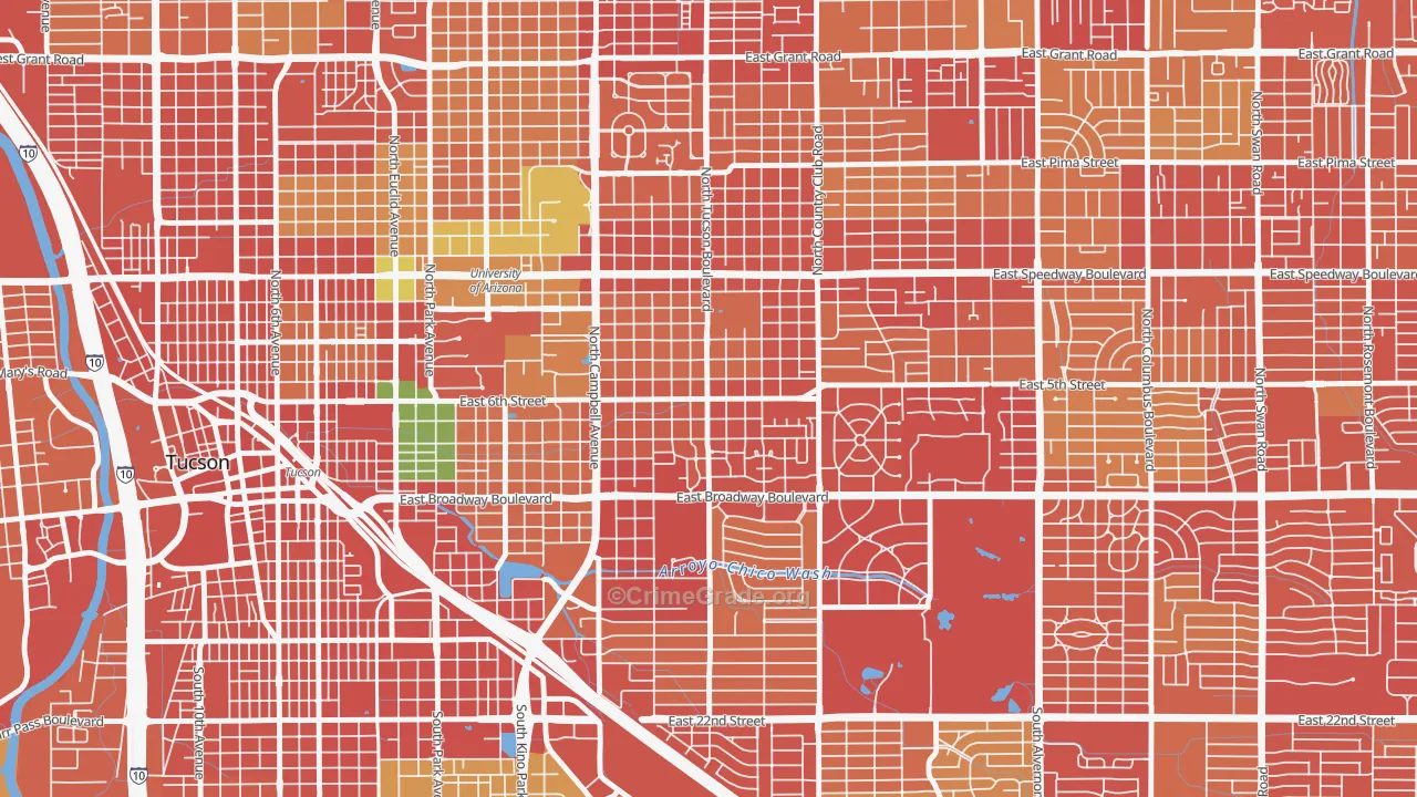 Sam Hughes, Tucson, AZ Map of Burglary Rates