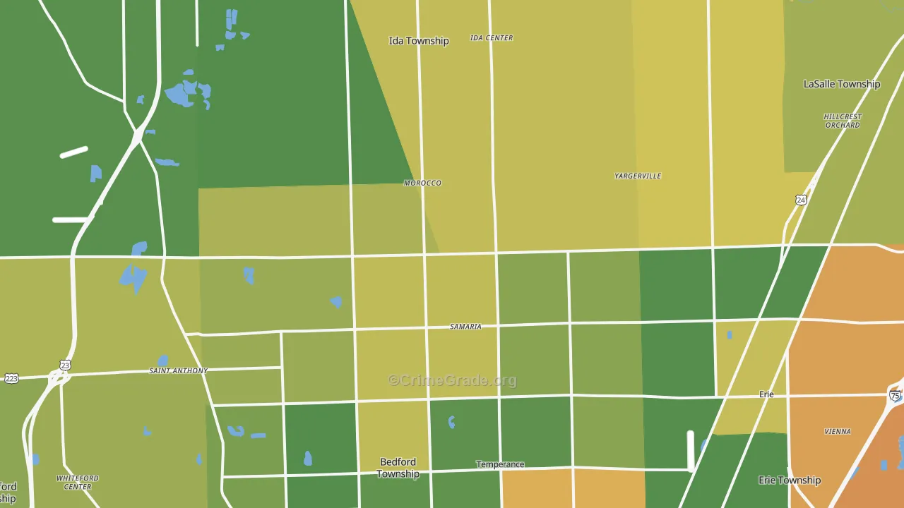 Samaria, MI Map of Burglary Rates