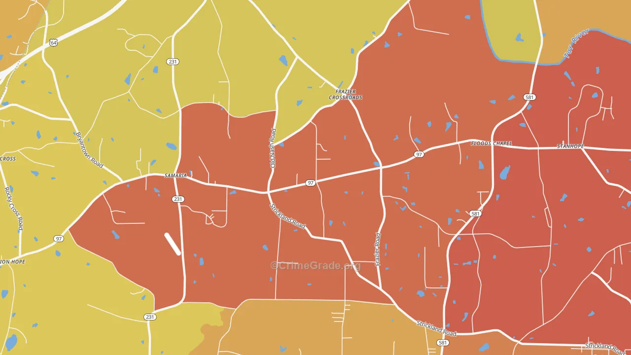 Samaria, NC Map of Burglary Rates