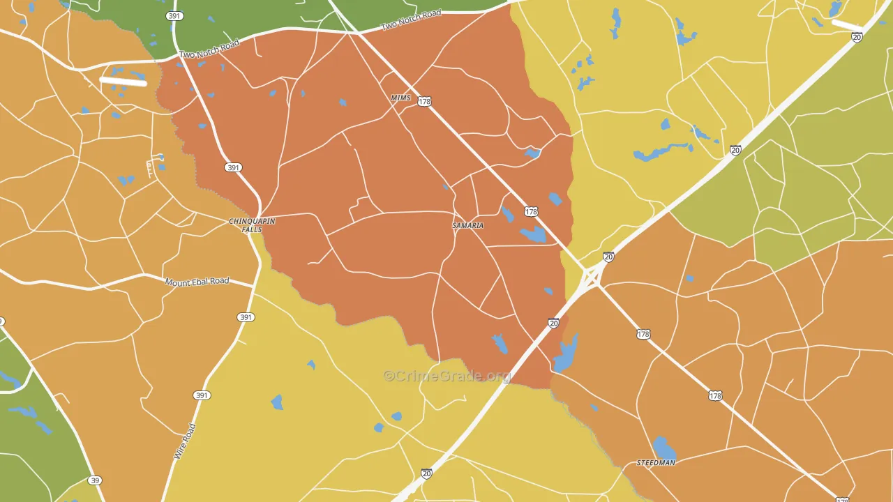 Samaria, SC Map of Burglary Rates