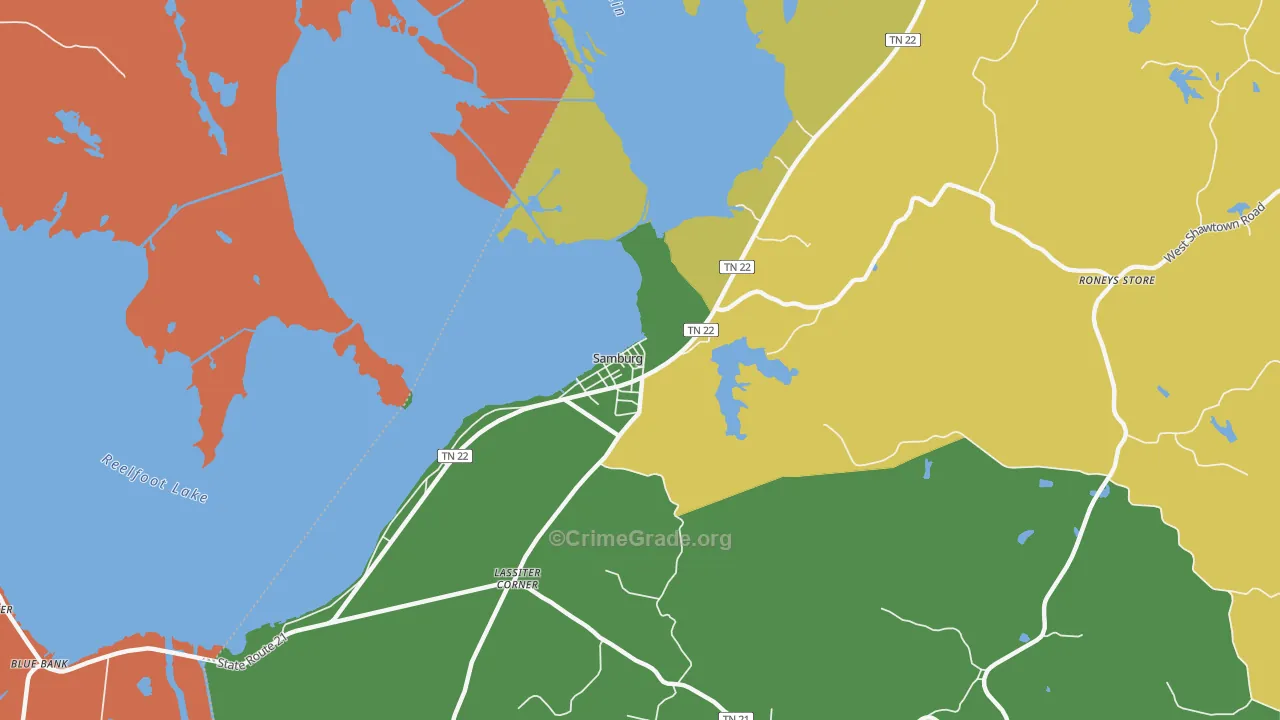 Samburg, TN Map of Burglary Rates
