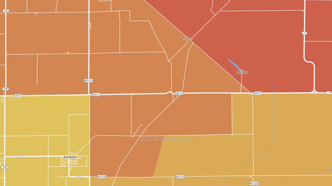 Samos, MO Map of Burglary Rates