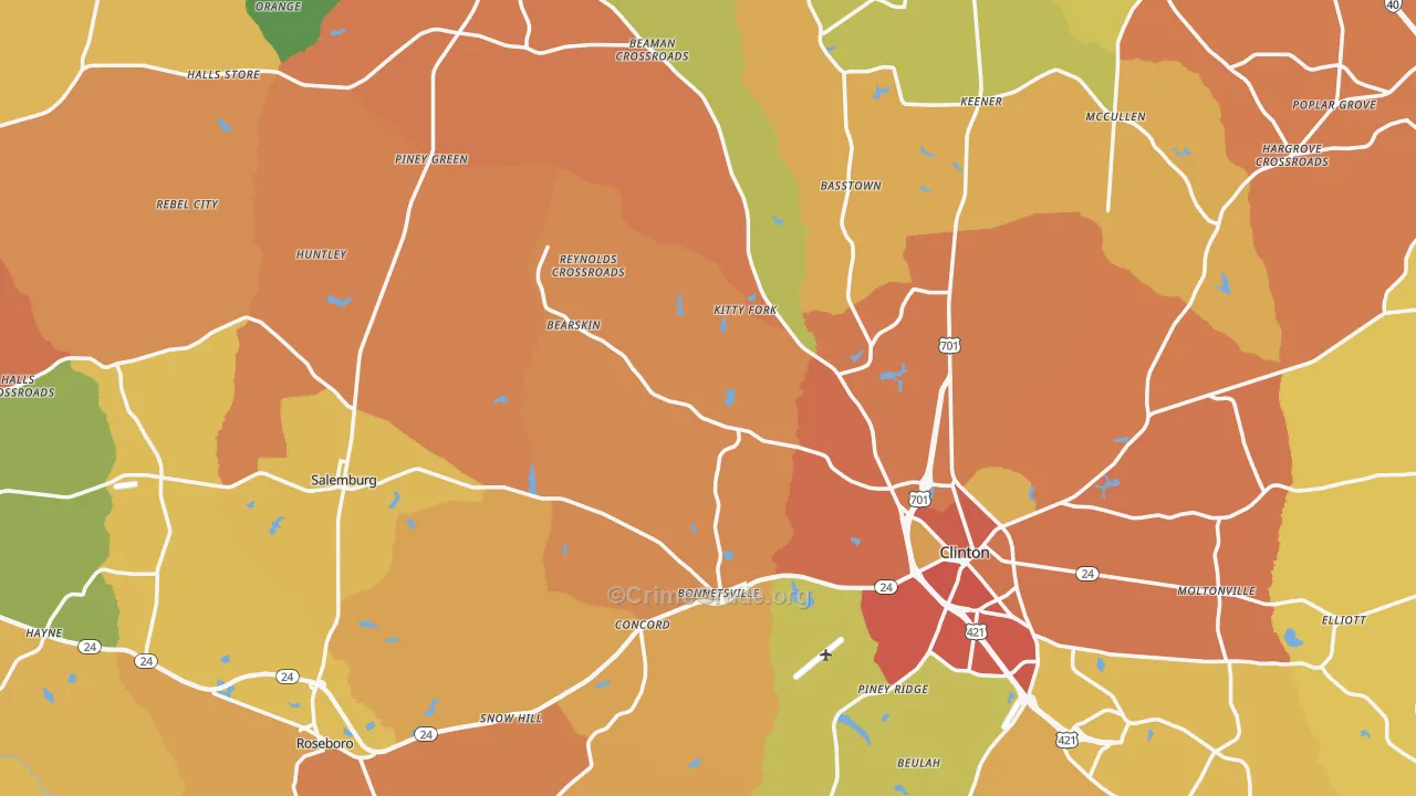 Sampson County, NC Map of Burglary Rates
