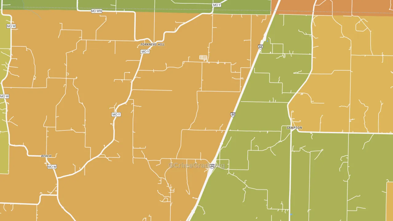 Sampson, MO Map of Burglary Rates