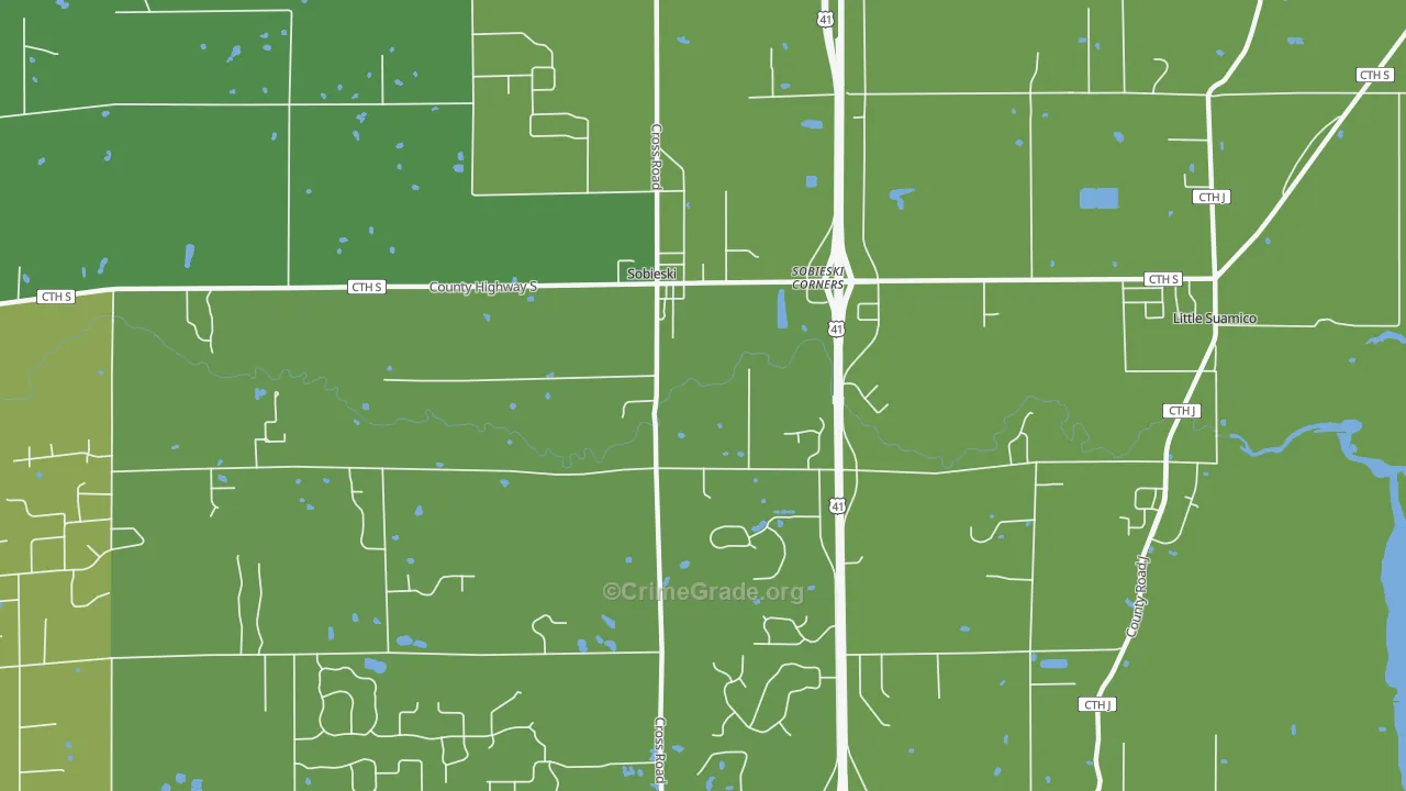 Sampson, WI Map of Burglary Rates