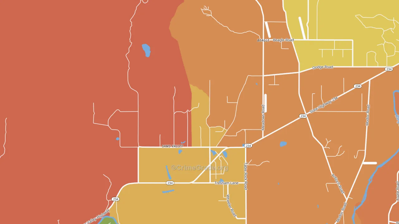 Sams Valley, OR Map of Burglary Rates