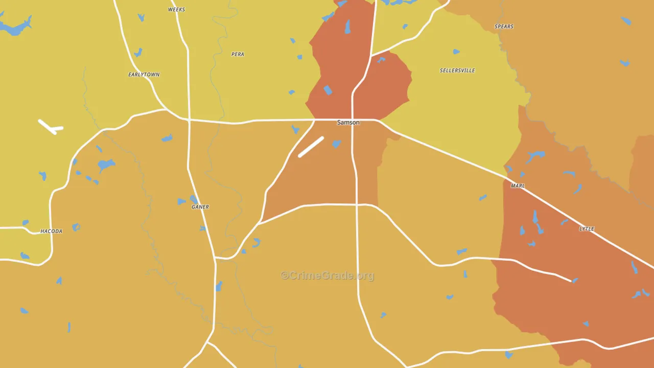 Samson, AL Map of Burglary Rates