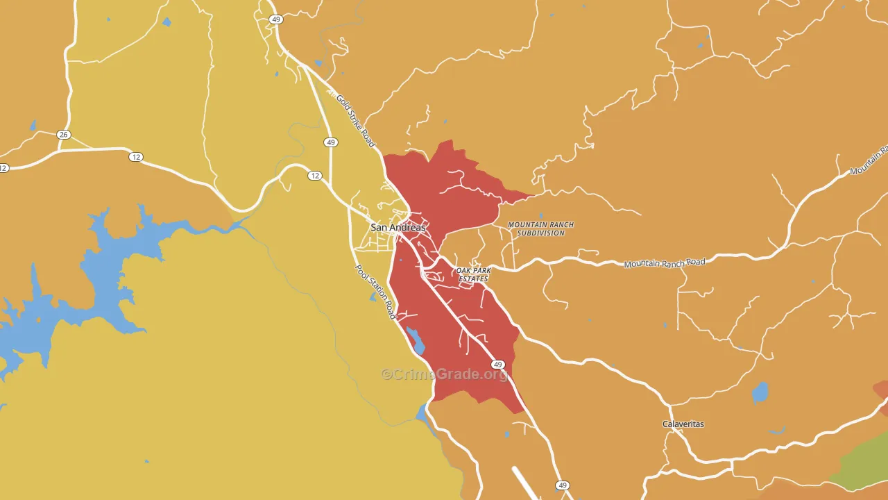 San Andreas, CA Map of Burglary Rates