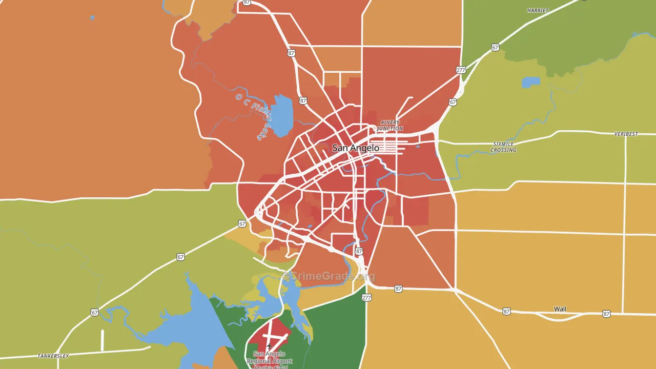 San Angelo, TX Map of Burglary Rates