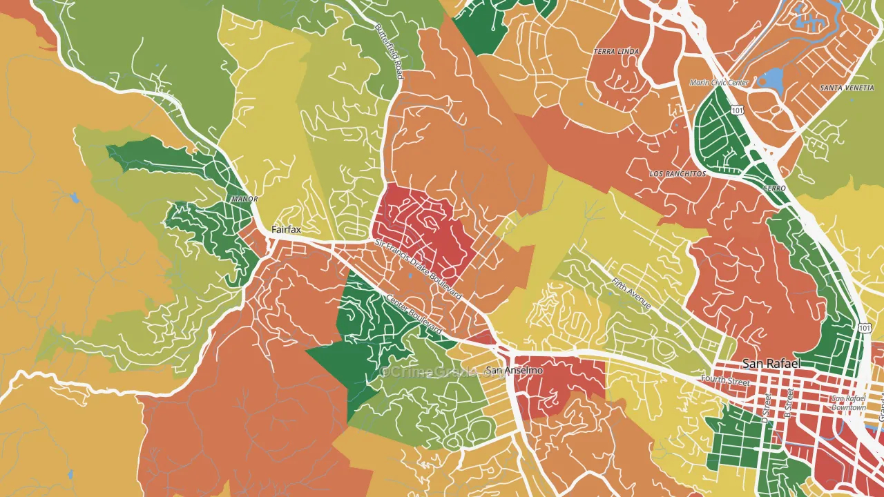 San Anselmo, CA Map of Burglary Rates