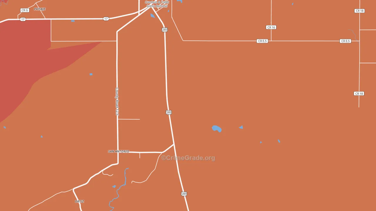 San Antonio, CO Map of Burglary Rates