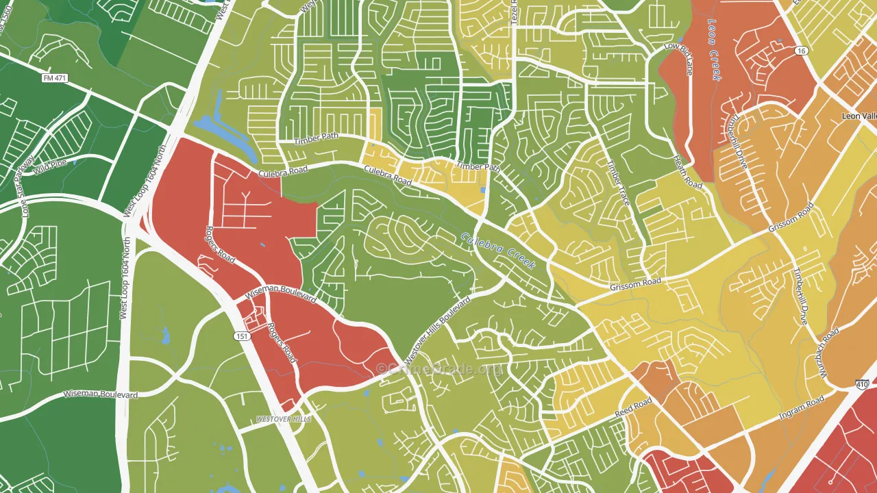 San Antonio Creekside, San Antonio, TX Map of Burglary Rates