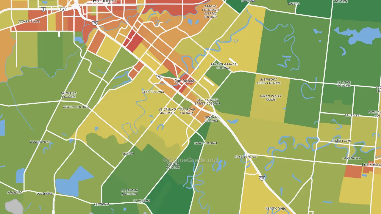 San Benito, TX Map of Burglary Rates