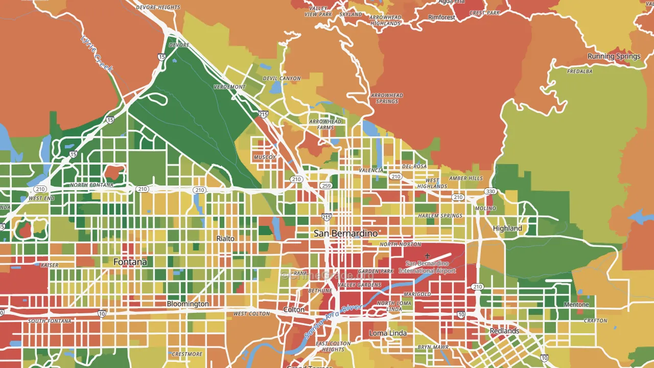 San Bernardino, CA Map of Burglary Rates
