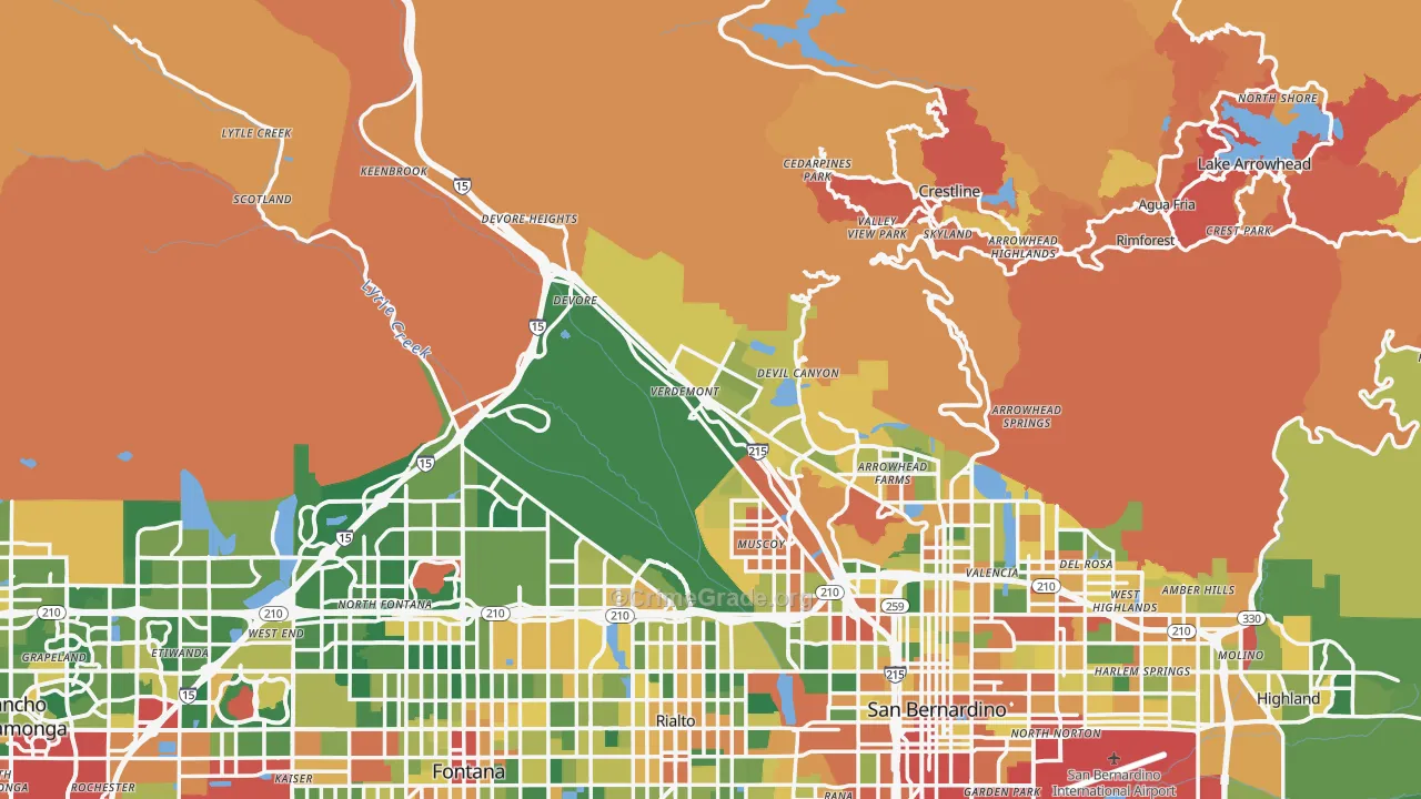 San Bernardino County, CA Map of Burglary Rates