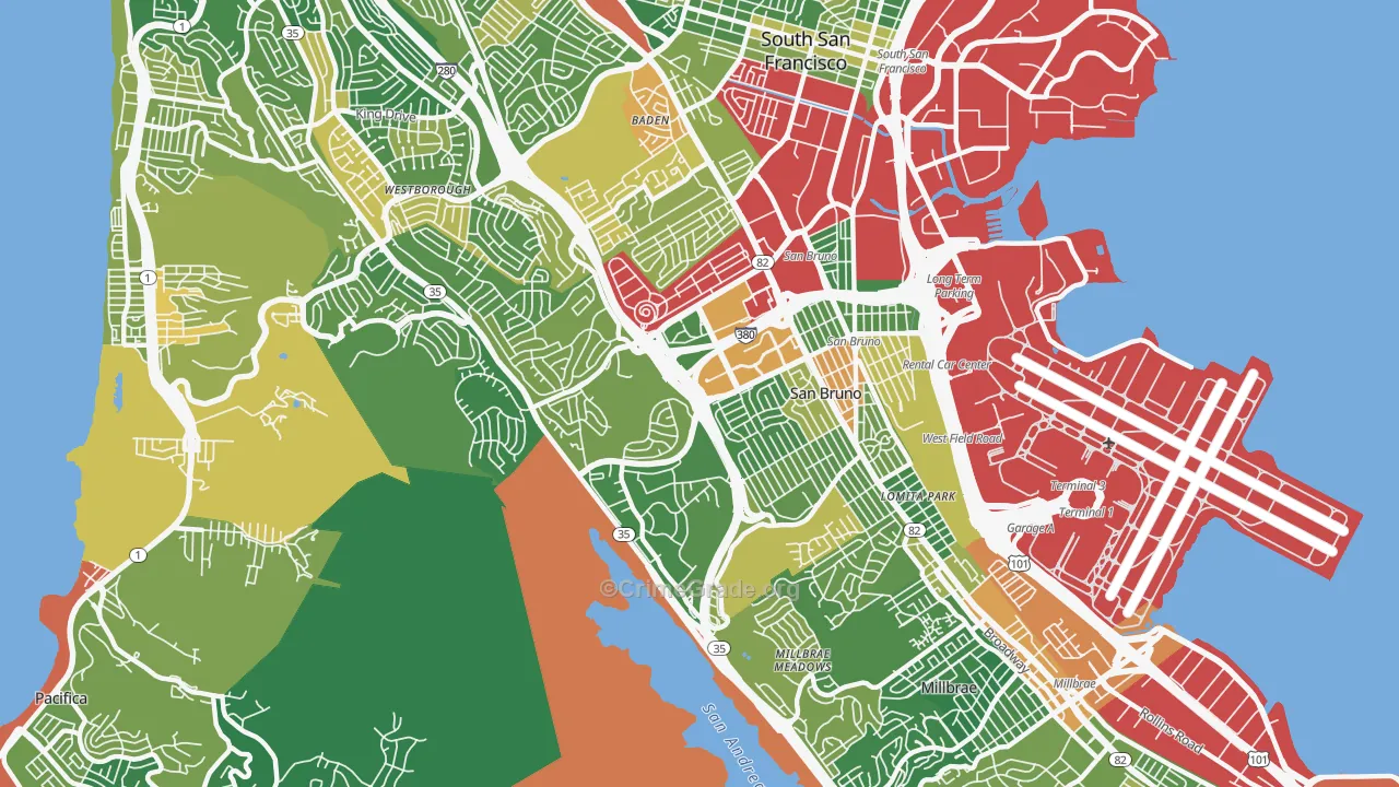 San Bruno, CA Map of Burglary Rates