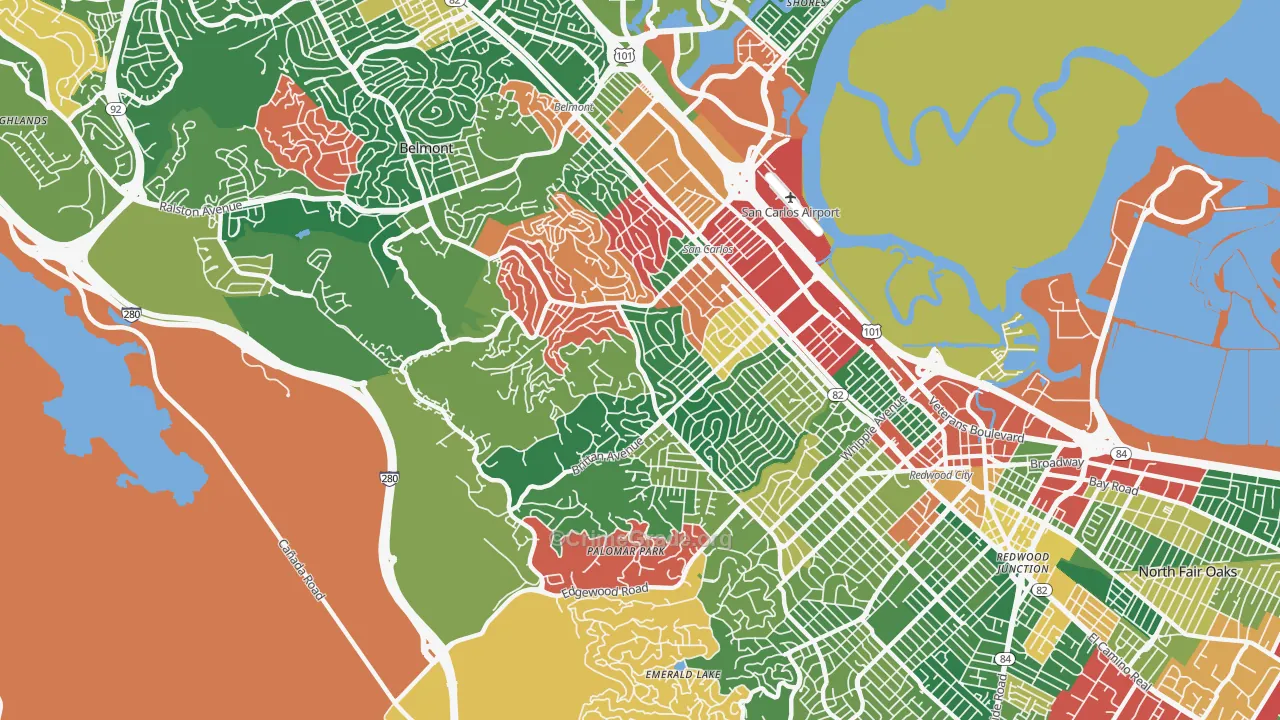 San Carlos, CA Map of Burglary Rates