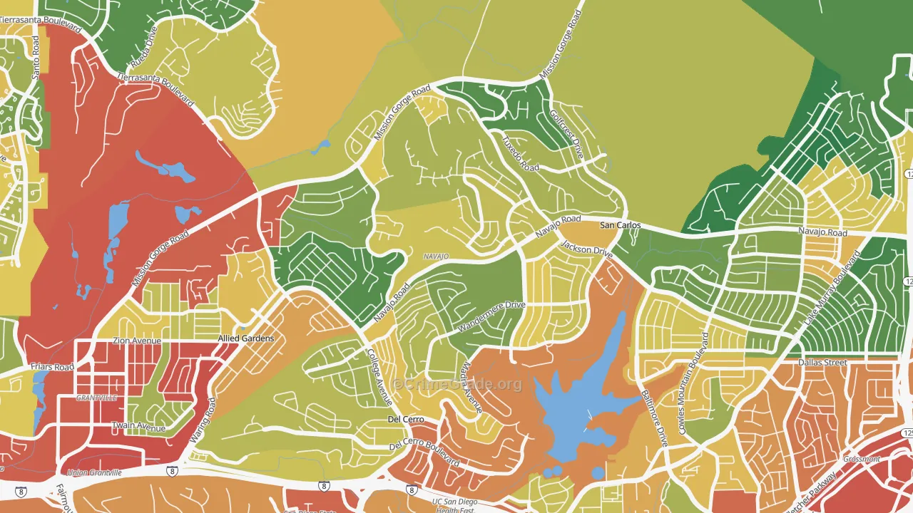 San Carlos, San Diego, CA Map of Burglary Rates