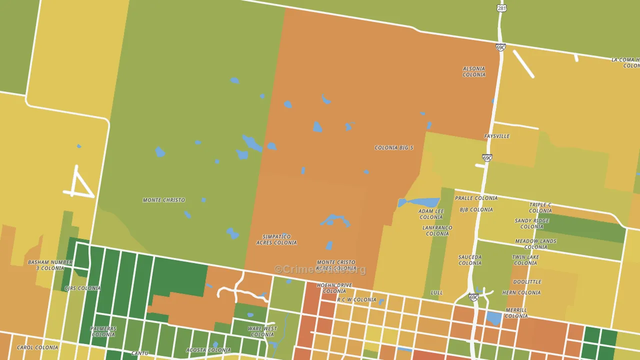 San Carlos, TX Map of Burglary Rates
