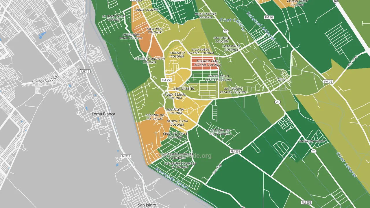San Elizario, TX Map of Burglary Rates