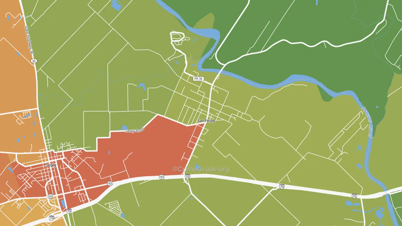 San Felipe, TX Map of Burglary Rates