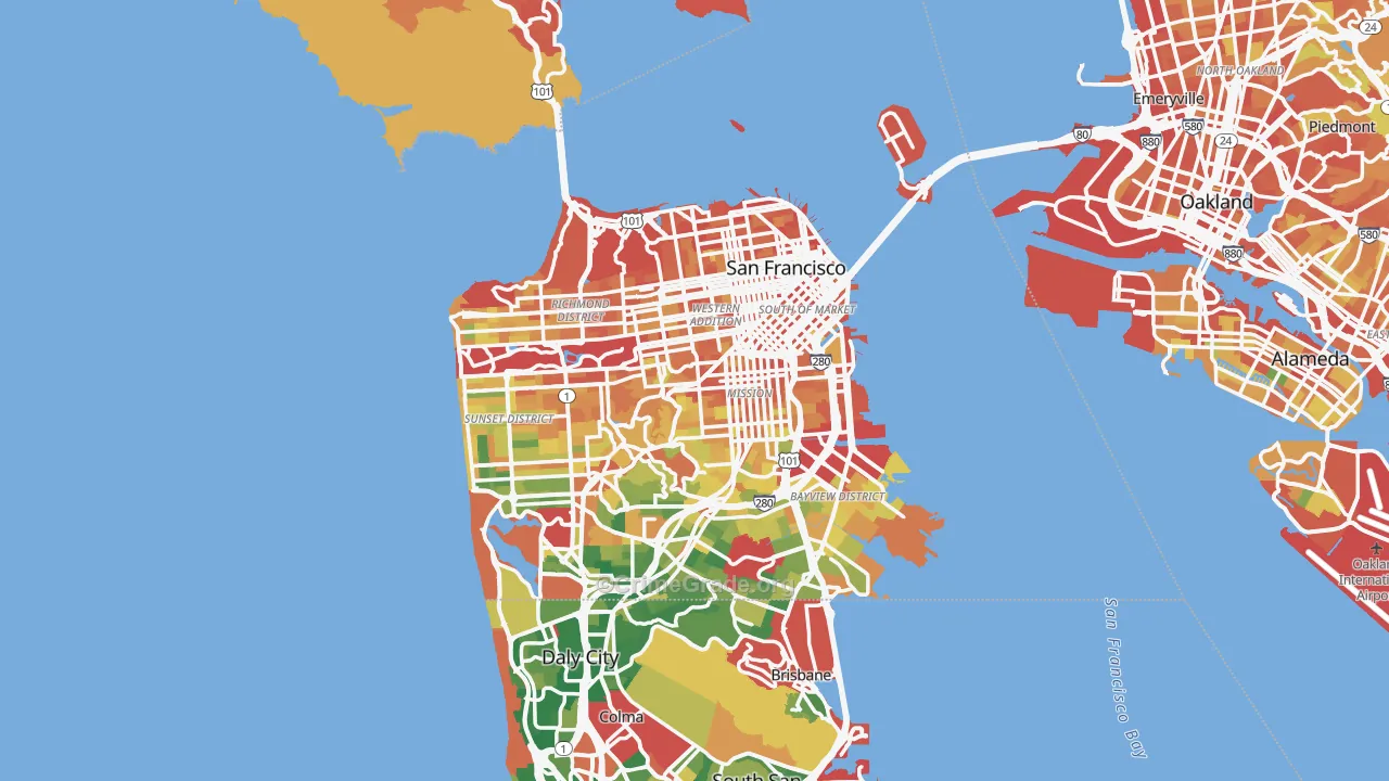 San Francisco County, CA Map of Burglary Rates