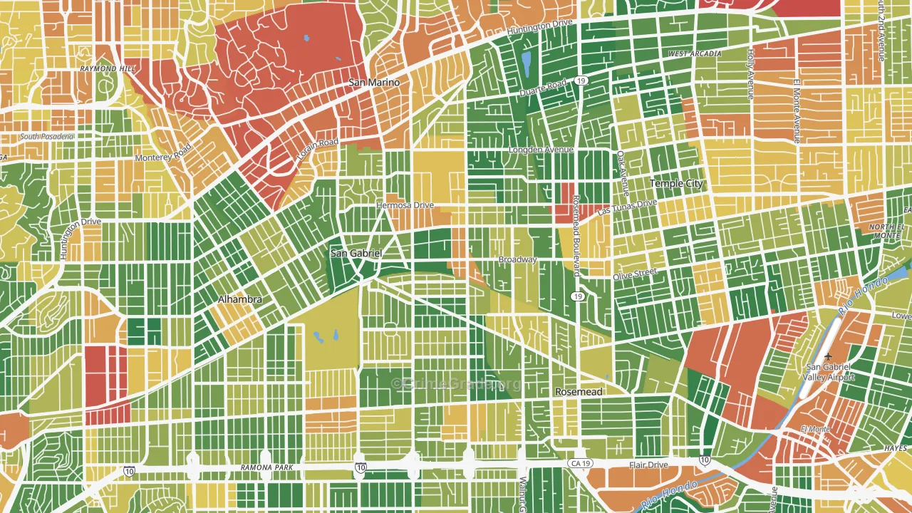 San Gabriel, CA Map of Burglary Rates