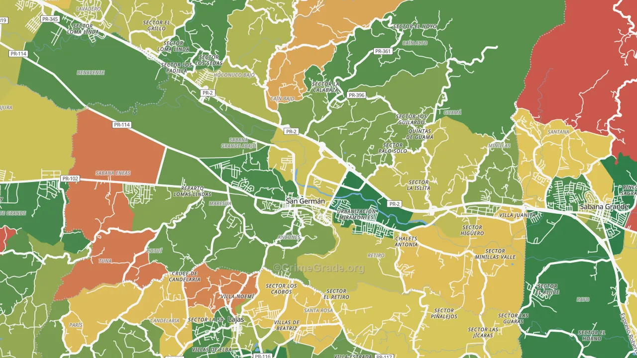 San German, PR Map of Burglary Rates