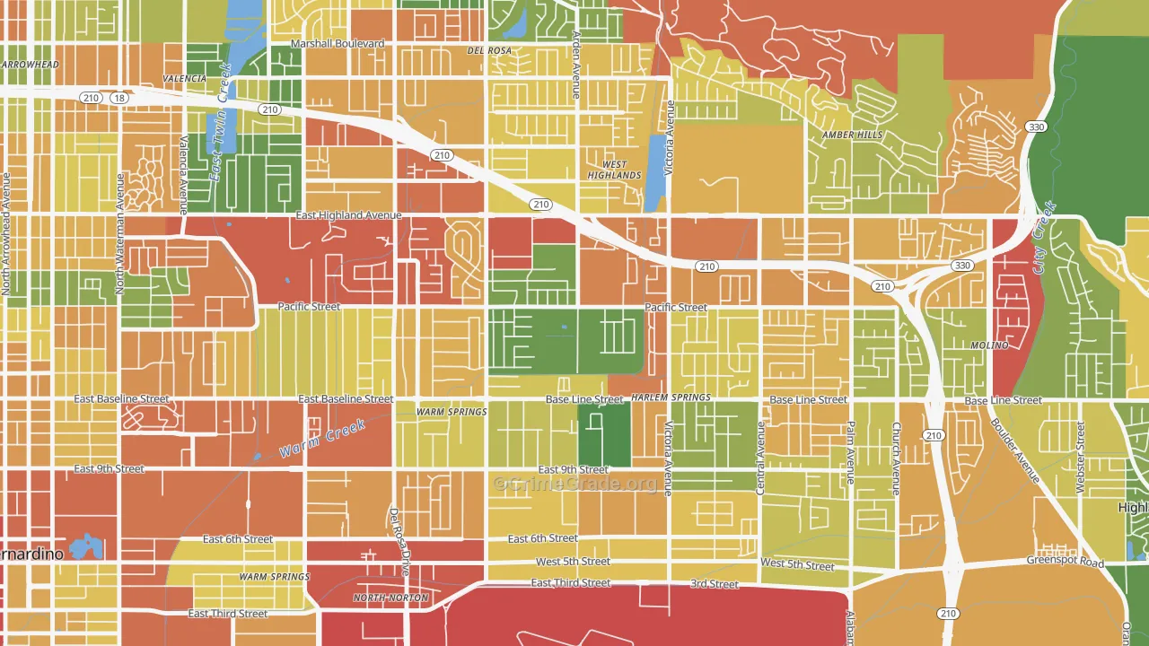 San Gorgonio, Highland, CA Map of Burglary Rates