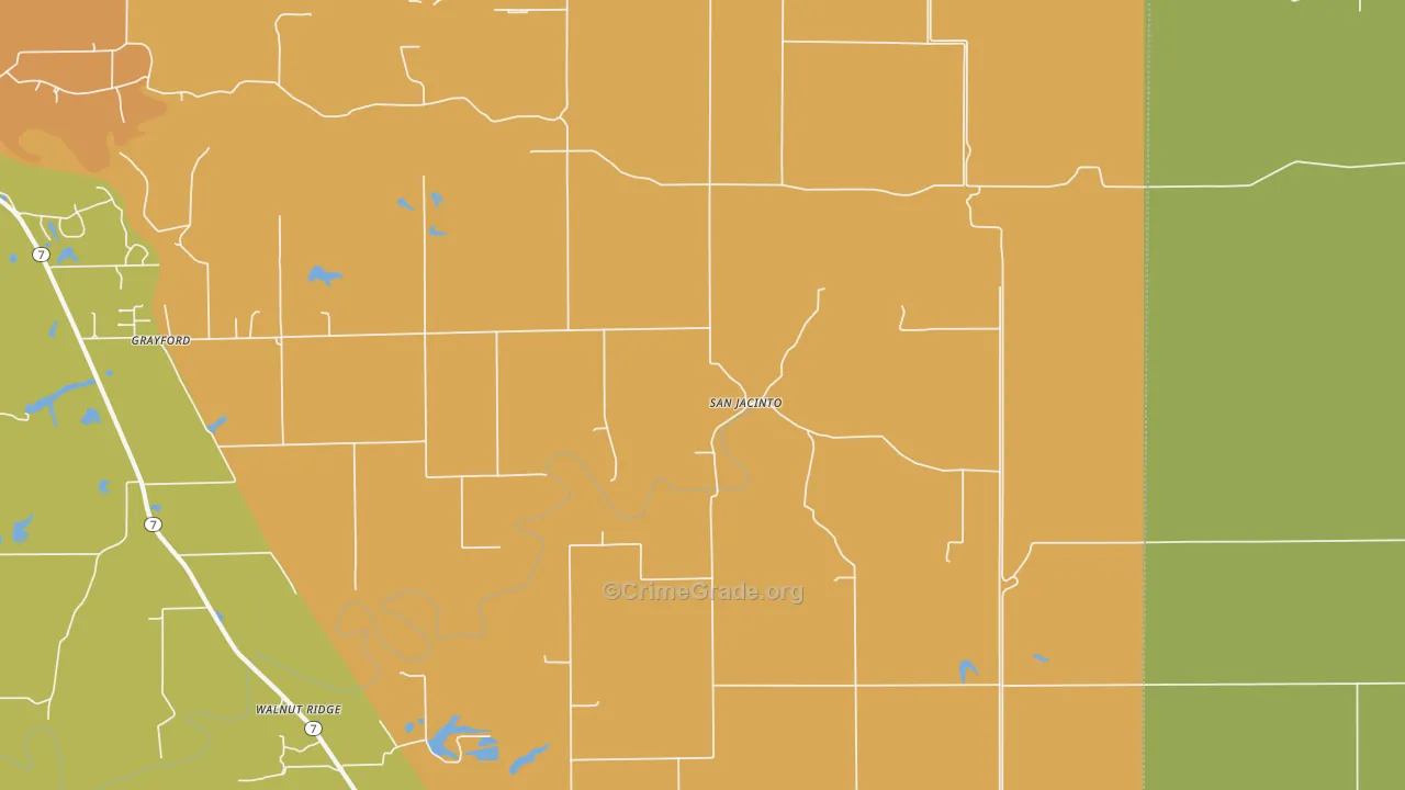 San Jacinto, IN Map of Burglary Rates