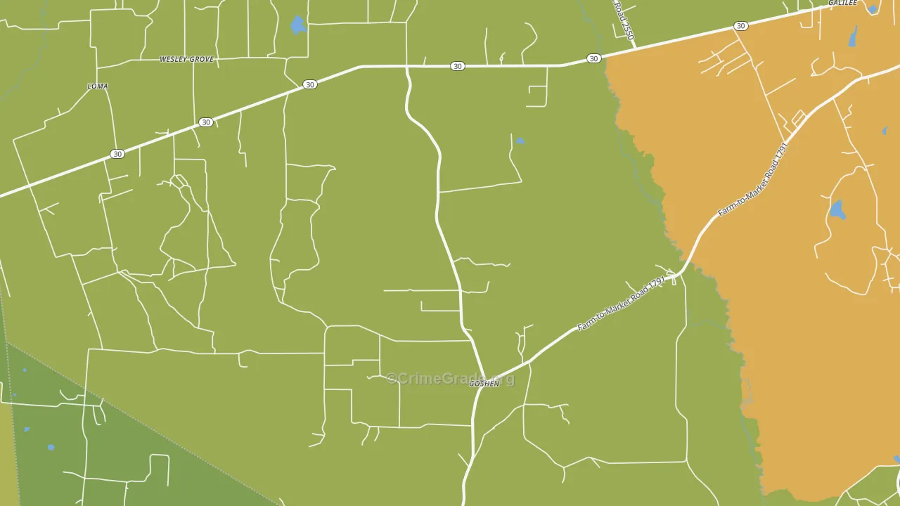 San Jacinto, TX Map of Burglary Rates