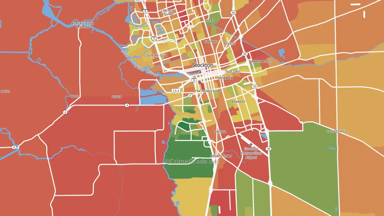 San Joaquin County, CA Map of Burglary Rates