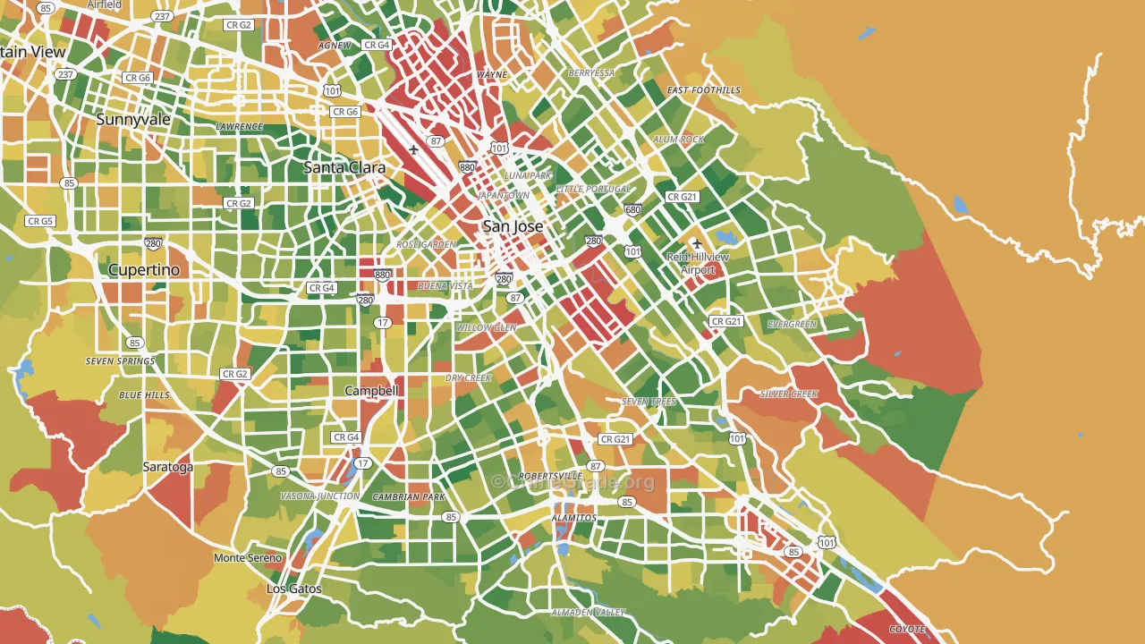 San Jose, CA Map of Burglary Rates