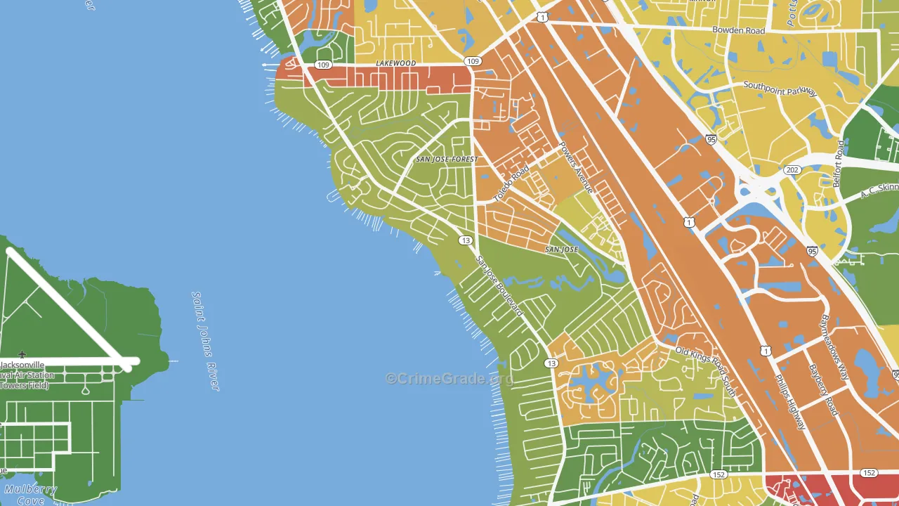 San Jose Forest, Jacksonville, FL Map of Burglary Rates