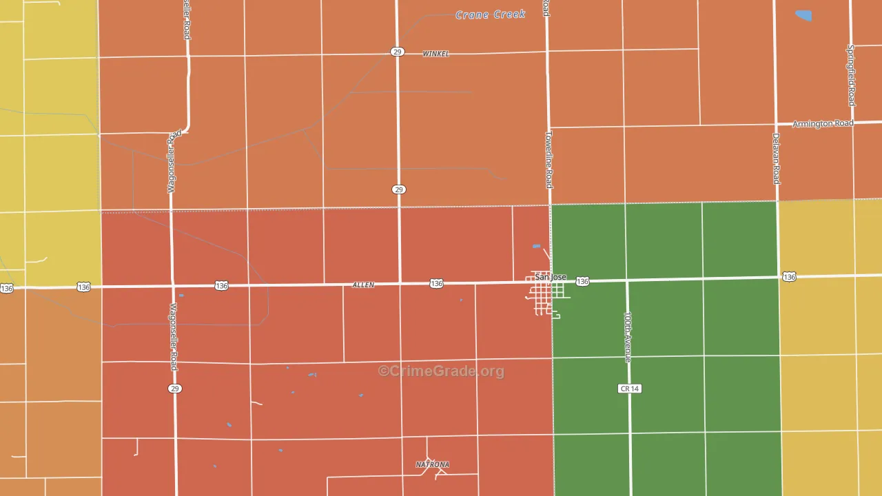 San Jose, IL Map of Burglary Rates