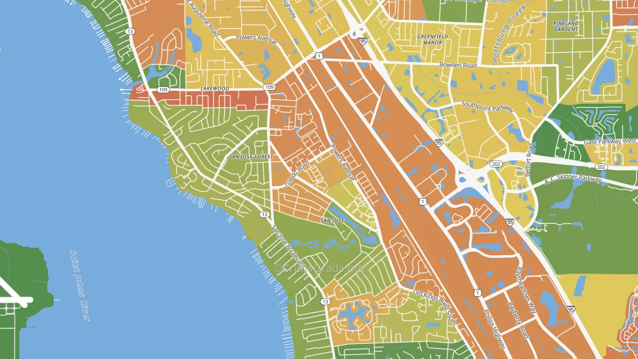 San Jose, Jacksonville, FL Map of Burglary Rates